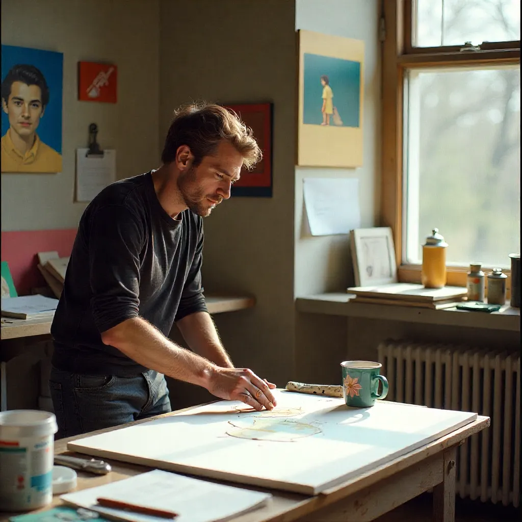 Portrait of Finnish painter in natural studio setting